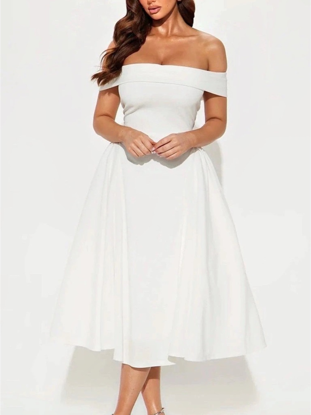 Fashion Nova Tara Off Shoulder Midi Dress White Size Extra Small